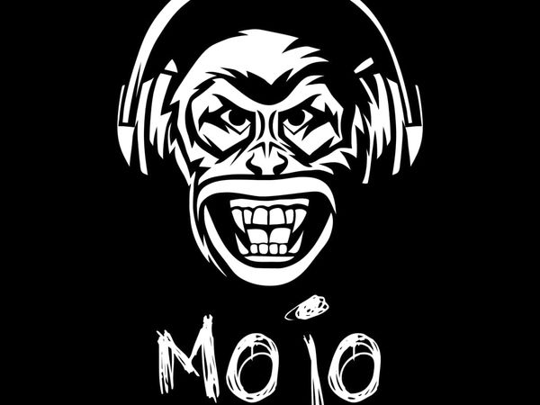 Graphic of a grinning monkey wearing headphones with the word 'MOJO' below.