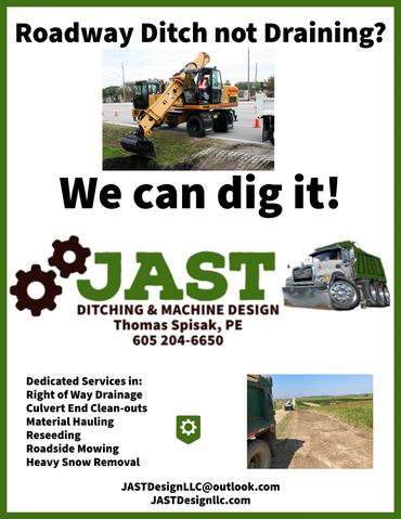 Roadway Ditch not Draining Flyer, We Can Dig It! with detail of the dedicated services rights of way