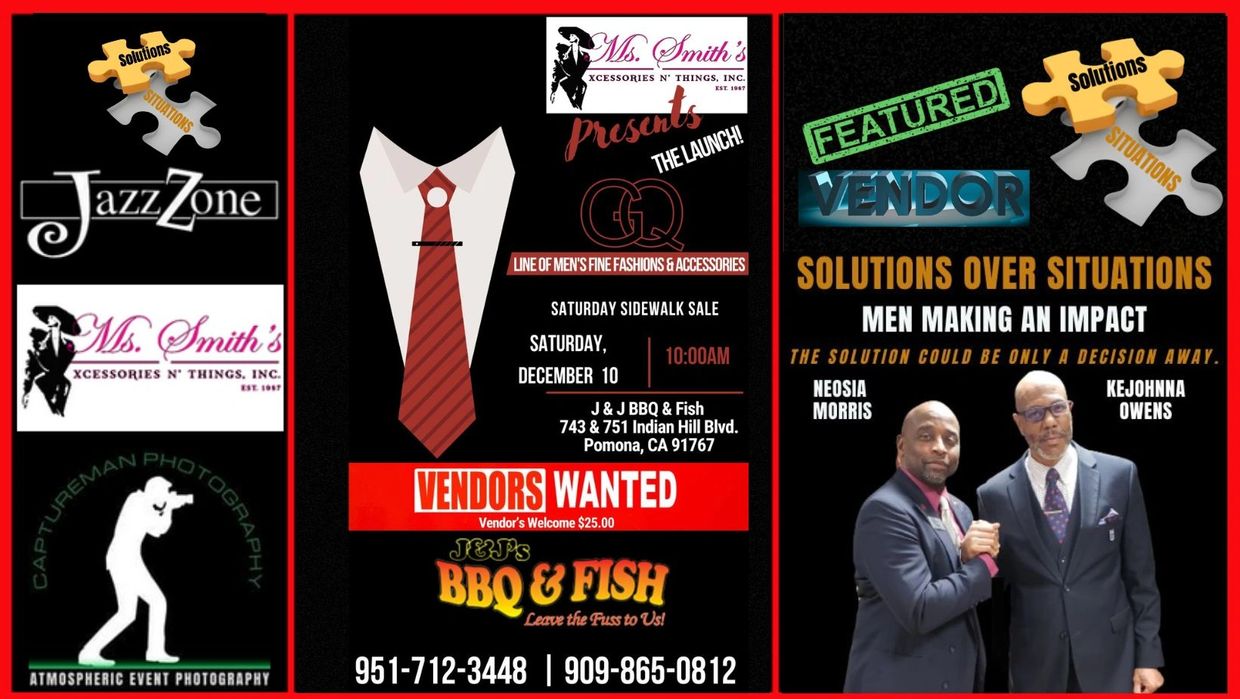 Flyer promoting a men's fashion and accessories event with vendor opportunities.