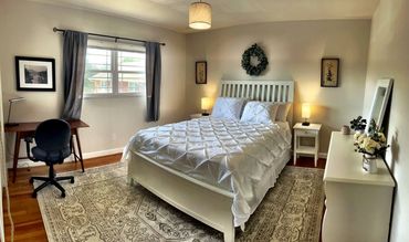 Large bedroom with Queen size green tea cooling gel memory foam hybrid mattress, large closet, dedic