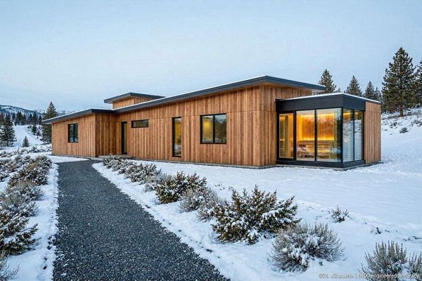 Completed THE DUO° luxury modular home with 65-foot wide silhouette on a Park City, Utah slope, show