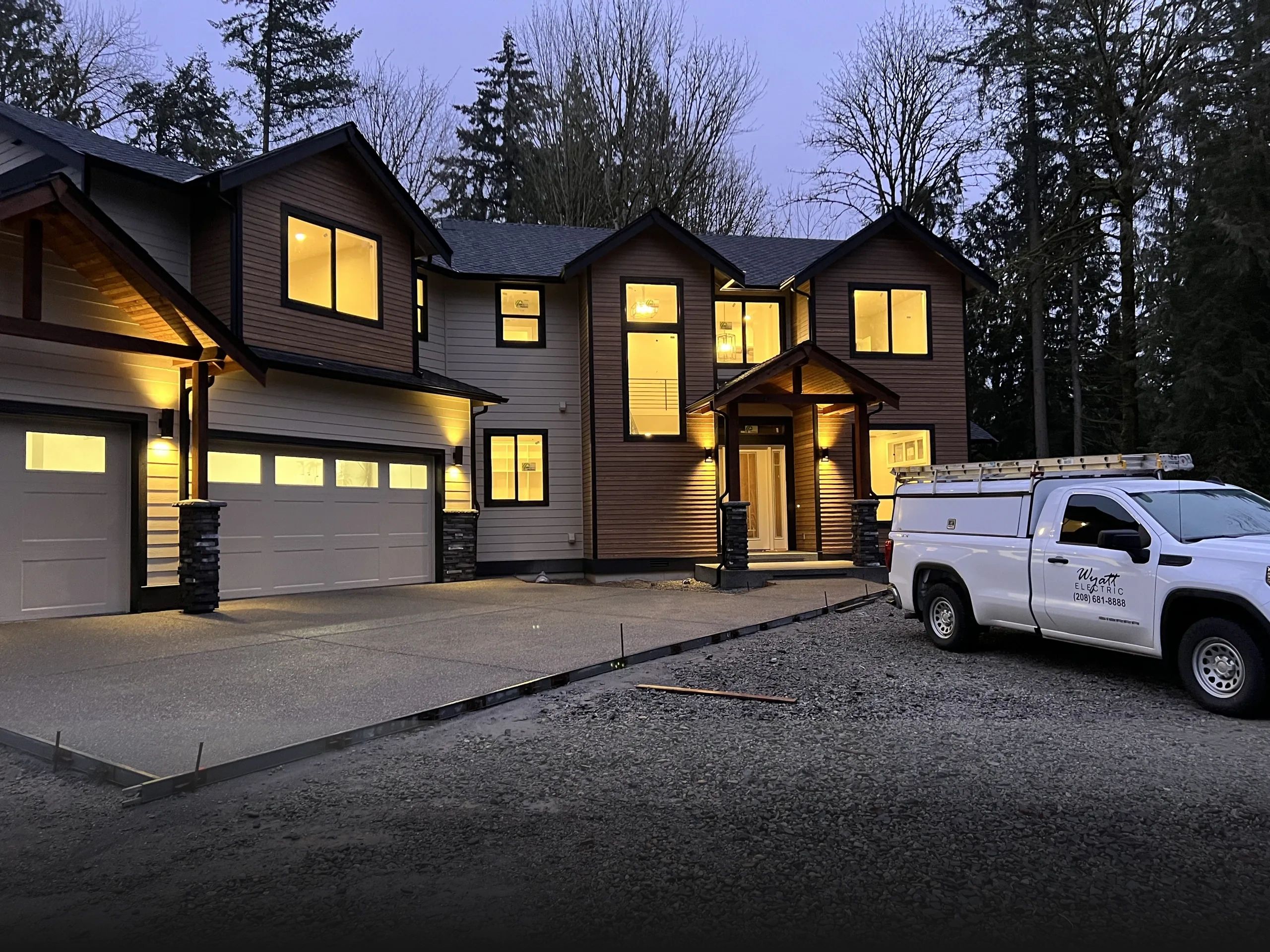 Wyatt Electric service truck parked outside a residential electrical remodel project