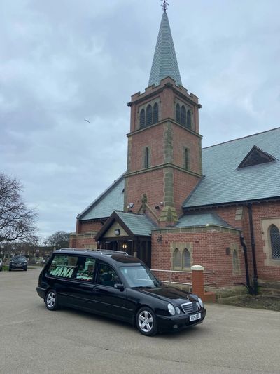 Our Hearse oust side Hartlepool Crematorium on a simple service