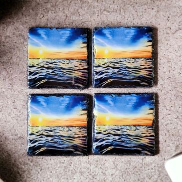 Sunset Coasters, Ocean Themed Coasters, Coastal Art