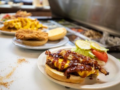 closeup shot of a delicious burger