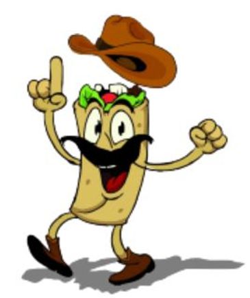 Cartoon image of food with a cap in air