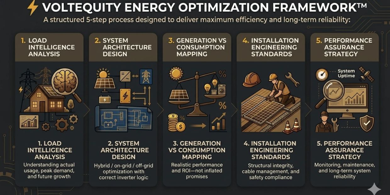 Five-step Voltequity Energy Optimization Framework for efficient energy use and reliability.