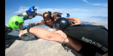 A group of people skydiving