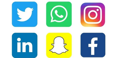 Twitter, WhatsApp, Instagram, LinkedIn, SnapChat and Facebook logos