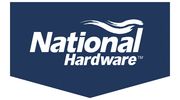 Logo of National Hardware with a blue background and white text.