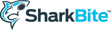 Logo of SharkBite with a stylized shark head and bold text.
