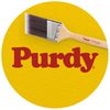Purdy paintbrush with logo on a yellow circular background.