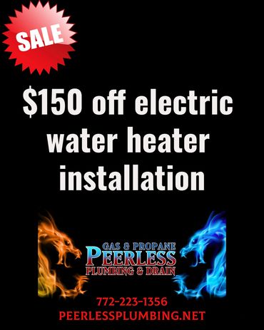 $150 off electric water heater installation by Peerless Plumbing & Drain.