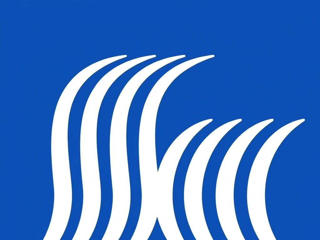 Abstract white curved lines on blue background.