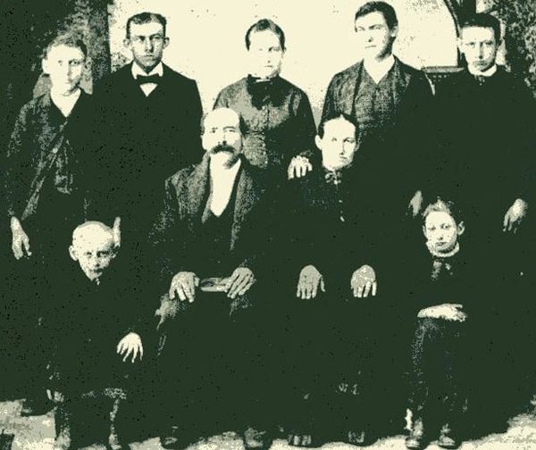 Hadls in 1890. Front, left, Charlie, George, Caroline, Mary. Back, Louie, Frank, Lina, Steve, Joseph