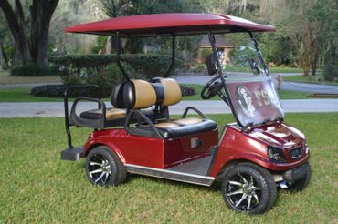 Red custom golf cart side view