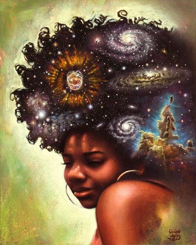 A woman with galaxies in her hair