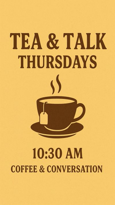 Tea and Talk Thursdays in Victoria, BC - a coffee group for locals and visitors. Join us for great c
