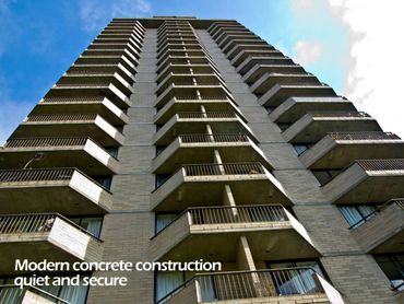 Exterior of Roberts House Condo building on Toronto St, studio, 1, 2 bdrms with an indoor pool...