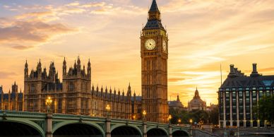 Big Ben and the Houses of Parliament at sunset.