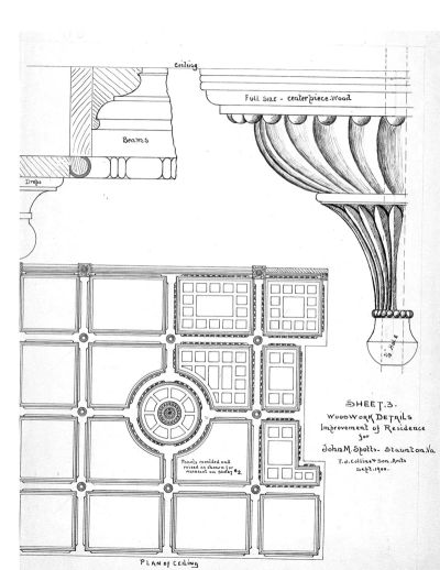 Architectural woodwork detailing plan and section.