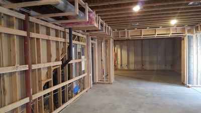 A basement framed for a rec room & home theater
