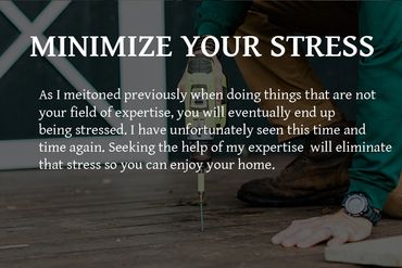 Person using a power drill on wooden floor, emphasizing stress minimization.