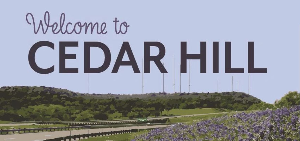 Welcome sign for Cedar Hill.