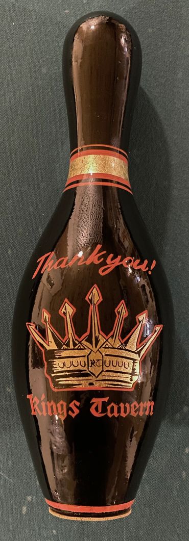 Custom hand painted bowling pin. Gold Leaf, hand lettered and pinstriped