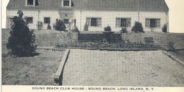Black and white photo of Sound Beach Club House, Long Island.
