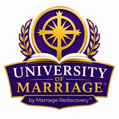University of Marriage logo with gold and purple theme.