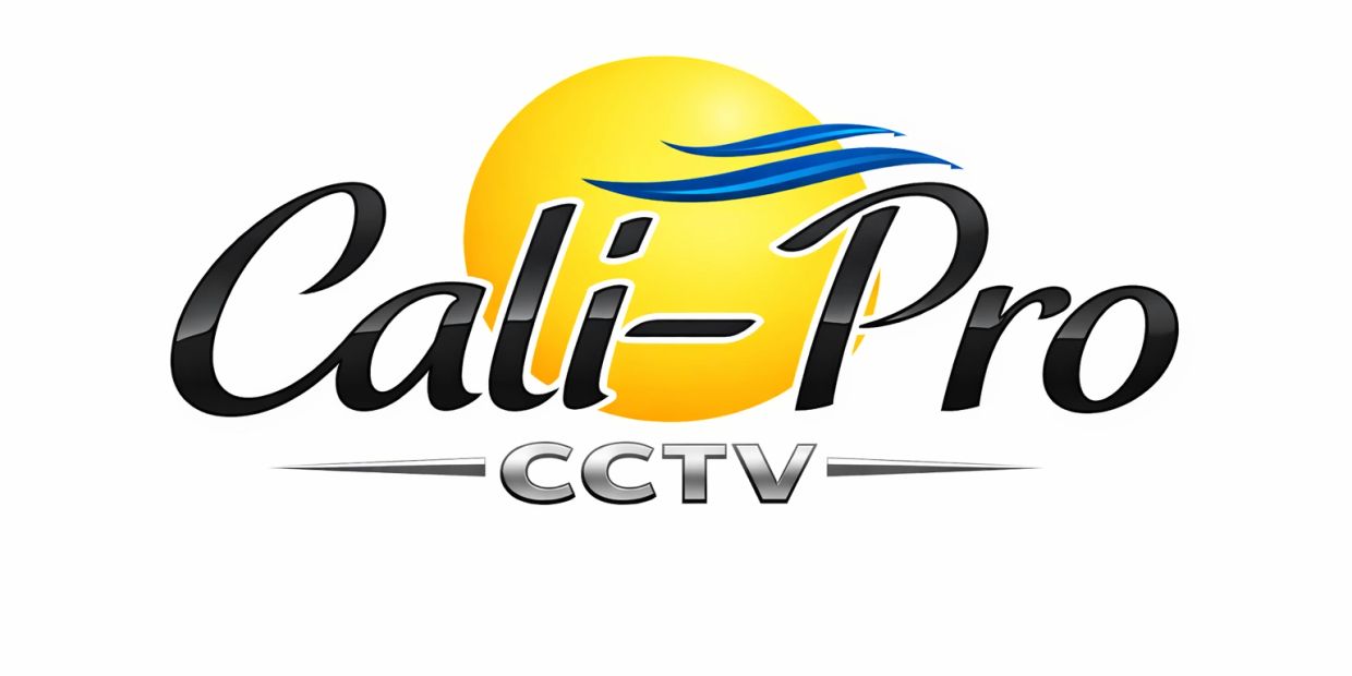 Logo of Cali-Pro CCTV with a sun and waves design.