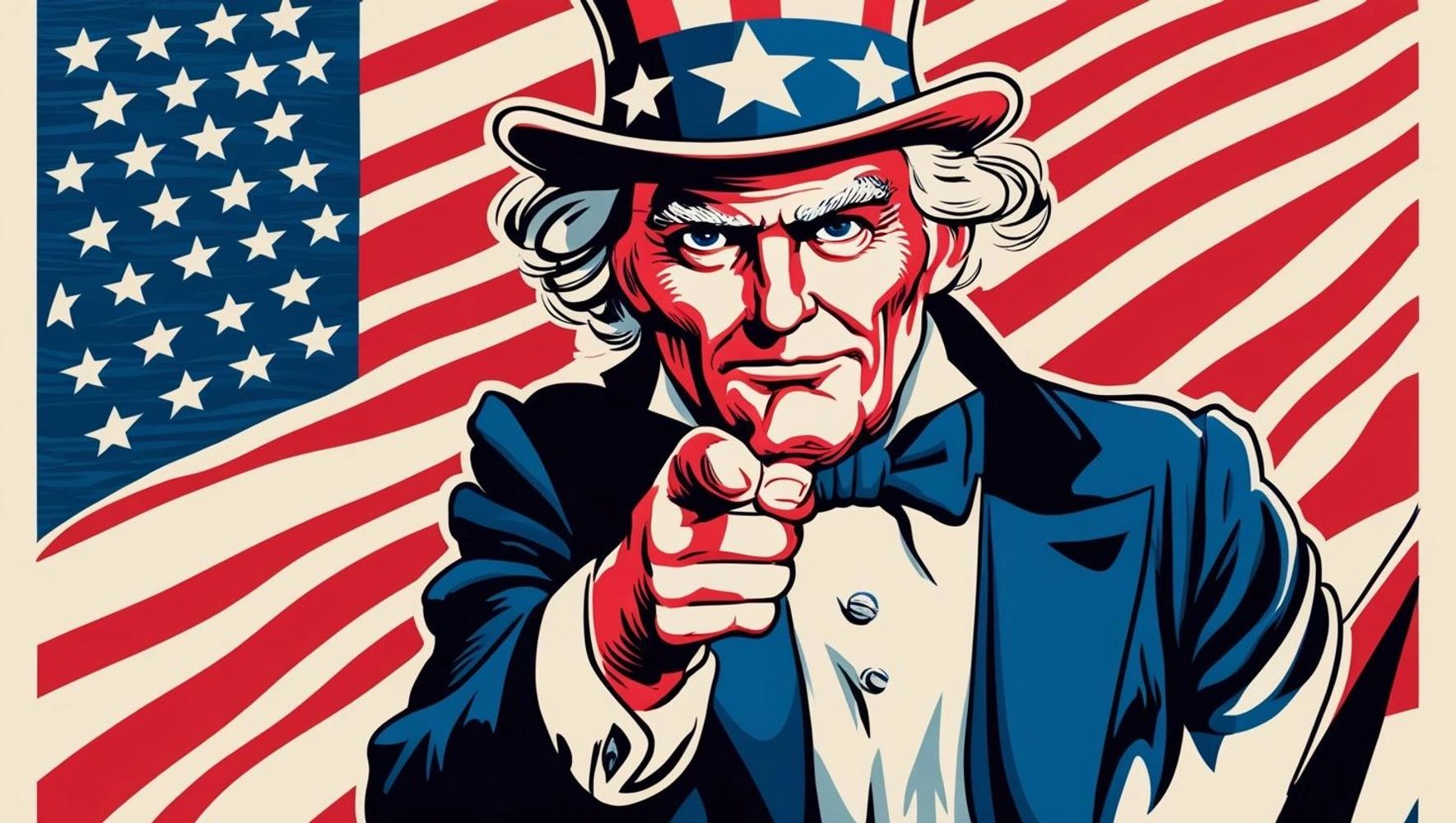 Iconic Uncle Sam pointing with the American flag backdrop.