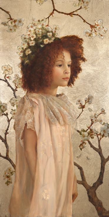 "Spring Muse", oil and Moon Gold Leaf on birch panel, 12 x 24