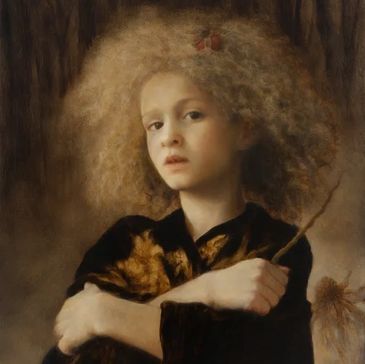 Artwork of a child with curly hair holding a stick