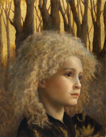 "The Inheritor", oil and gold leaf on birch panel, 8 x 10"
