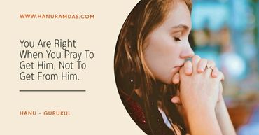 A woman praying with eyes closed, reflecting on a spiritual quote about praying for connection, not gain.