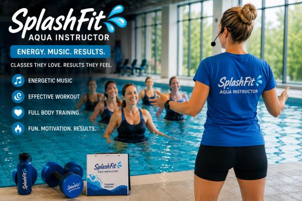 Aqua fitness instructor leading a class in the pool.