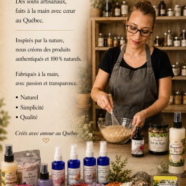 Femme préparant des produits artisanaux au Québec.