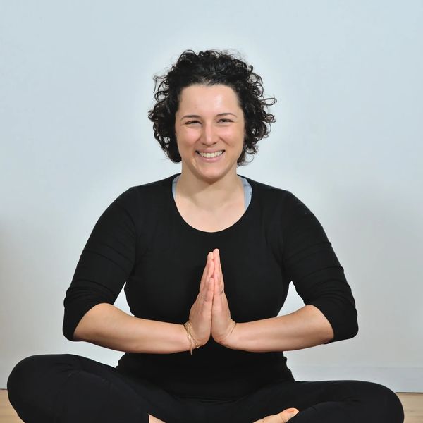 Seated yoga posture, sukasana, meditation, anjali mudra