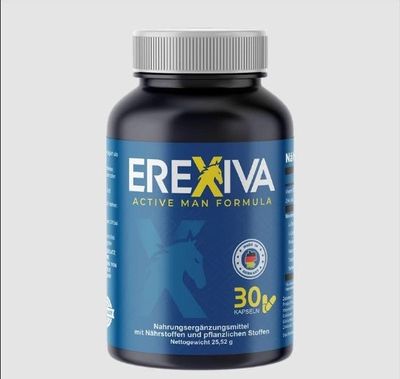 Bottle of Erexiva Active Man Formula dietary supplement capsules.