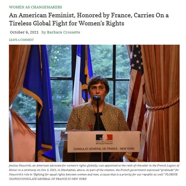 “An American Feminist, Honored by France, Carries On a Tireless Global Fight for Women’s Rights”, Pa