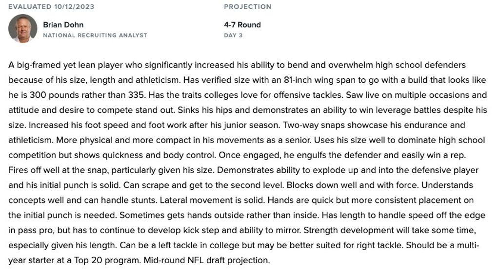 2023 - Fall Scouting Report of Fletcher Westphal by Brian Dohn on 247Sports