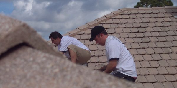 American Bat Removal employees work on a residential home.