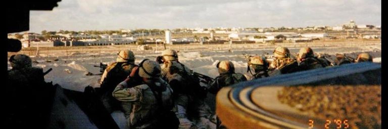 US Marines protect their perimeter during Operation United Shield, Mogadishu, Somalia, 1995.