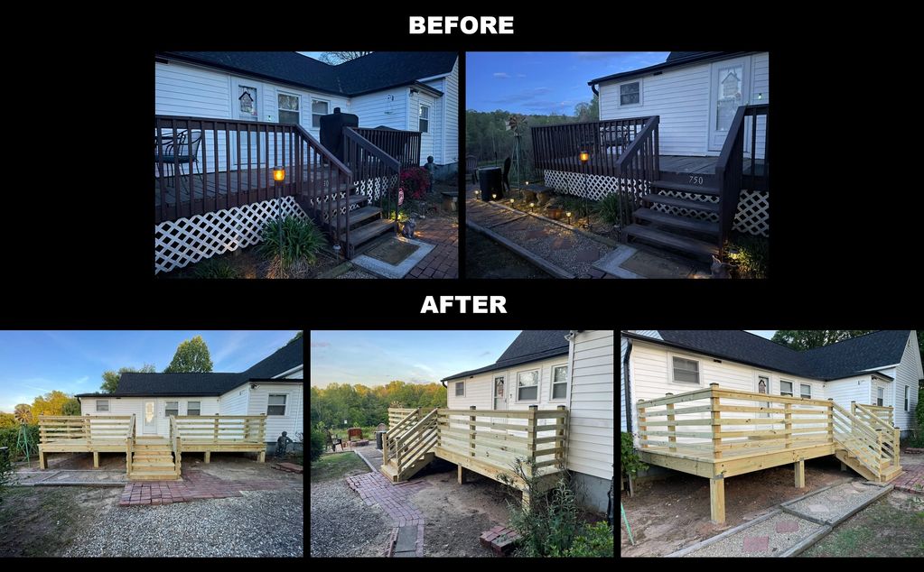 Before and after pictures of a deck.