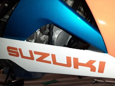 Custom-cut Suzuki motorcycle fairing graphic