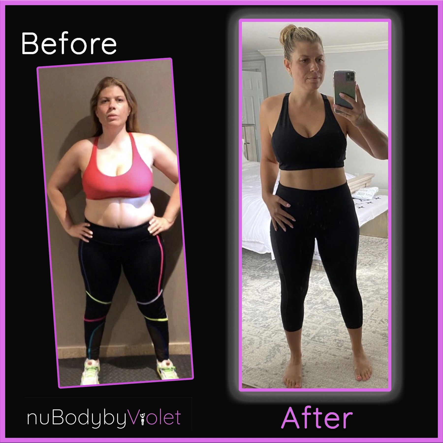 So proud of Shauna! Before and After - half way to her weight loss and fitness goals!