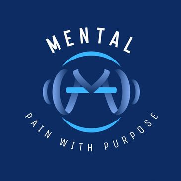 Logo with the words 'Mental Pain With Purpose' and an abstract design.