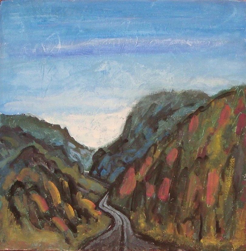 Driving Through The Ozarks, Gouache on Canvas 12" x 12" $250